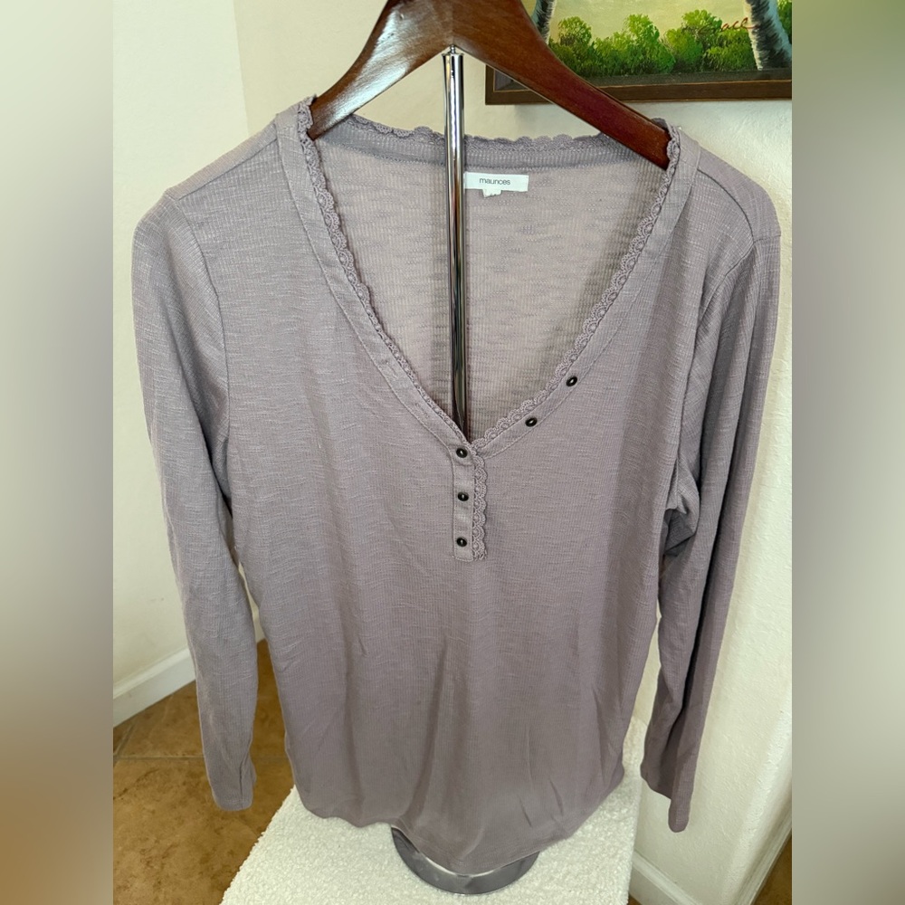 Maurices Lavender Long Sleeve Top with Button Detail